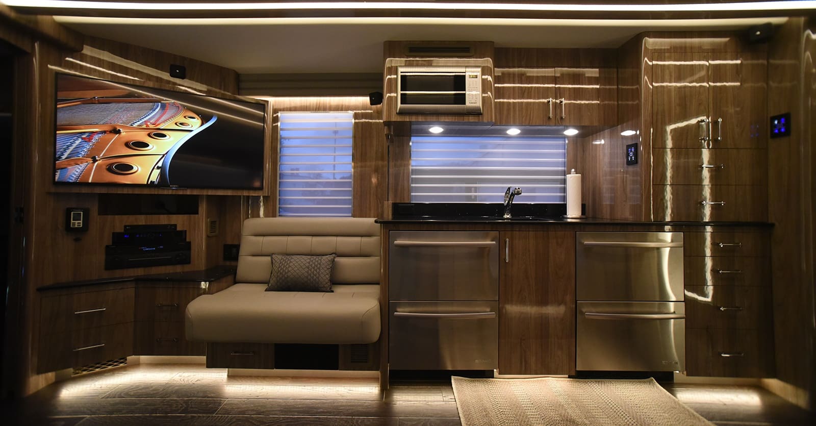 home interior of hemphill celebrity motor coaches - custom built tour buses in nashville