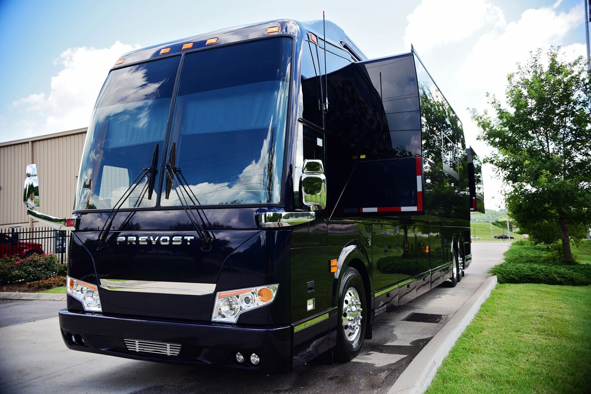 exterior view of a custom built bus for coach leasing nashville